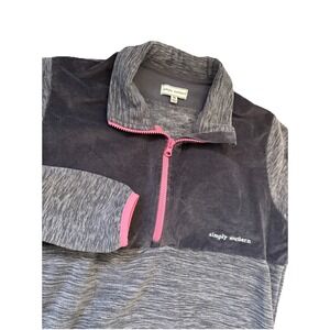 Simply Southern Simply Cordy Corduroy Fleece Jacket Sz Medium 1/4 Zip Gray/Pink